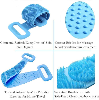 1PCS Silicone Bath Brush, Double-Sided Exfoliating Back Scrubber with Mesh Sponge