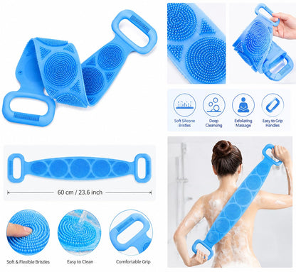 1PCS Silicone Bath Brush, Double-Sided Exfoliating Back Scrubber with Mesh Sponge
