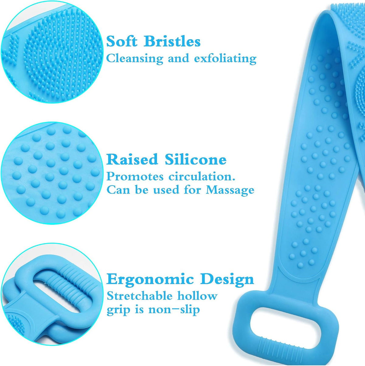 1PCS Silicone Bath Brush, Double-Sided Exfoliating Back Scrubber with Mesh Sponge