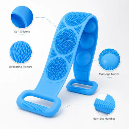 1PCS Silicone Bath Brush, Double-Sided Exfoliating Back Scrubber with Mesh Sponge